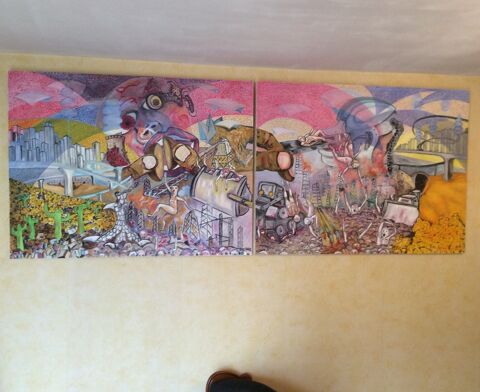 Tableau mural peinture surréaliste deux panneaux Toulouse (31)