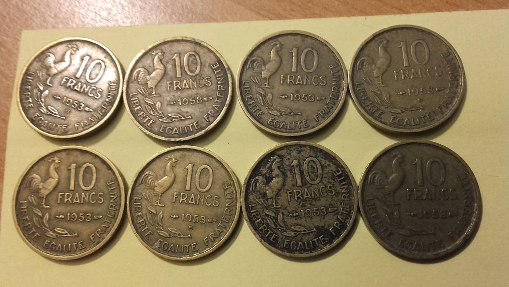 Lot de 8 pi&egrave;ces de 10 Francs Guiraud . 