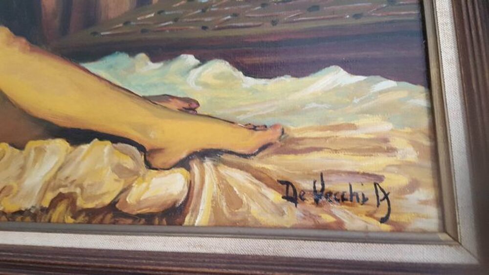 Jolie peinture sign&eacute;e femme nue allong&eacute;e N&deg;1232 