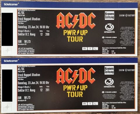 2 BILLETS AC/DC CONCERT  VIENNE (AUTRICHE) LE 23 JUIN 2024 150 Magny-Cours (58)