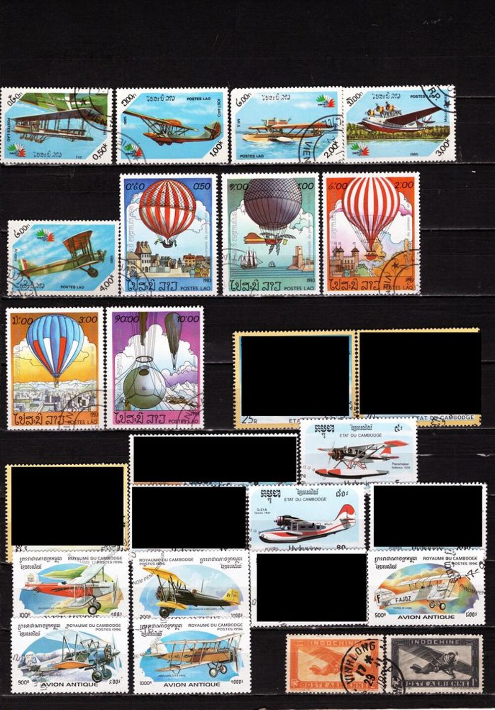 lot de 47 timbres d'ASIE sur les TRANSPORTS AERIENS 
