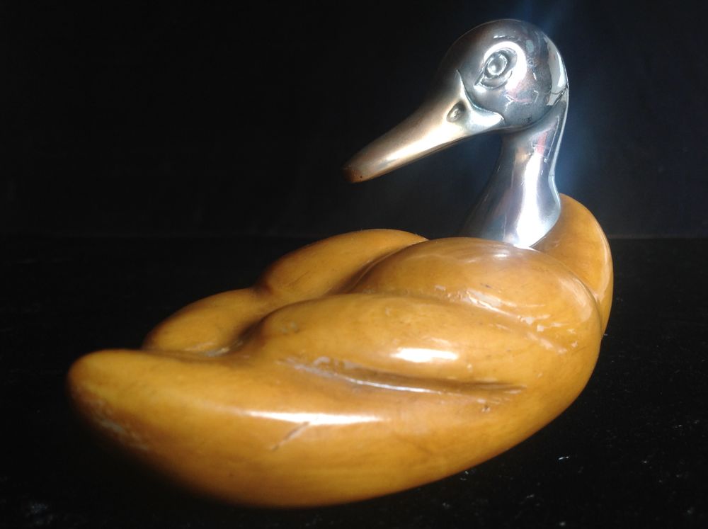 CANARD T&Ecirc;TE M&Eacute;TAL DOR&Eacute; ET ARGENT&Eacute; CORPS R&Eacute;SINE Envoi possibl Décoration