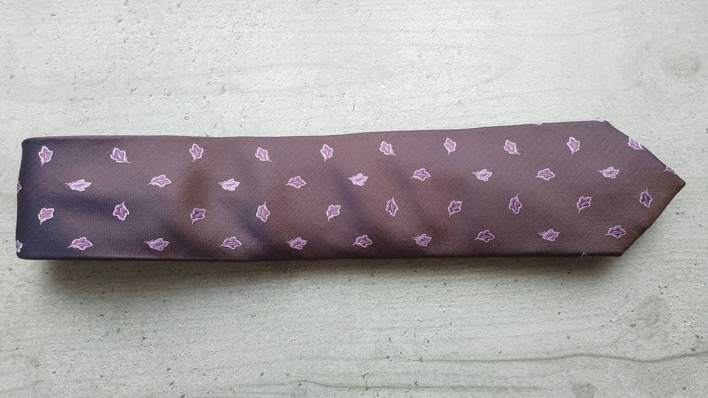 Cravate Brice 100% Soie - Prune &agrave; Motifs Feuilles Mauves Vêtements
