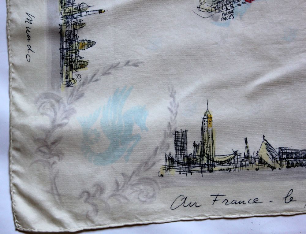 Foulard vintage 60 AIR FRANCE Pierre Pag&egrave;s 