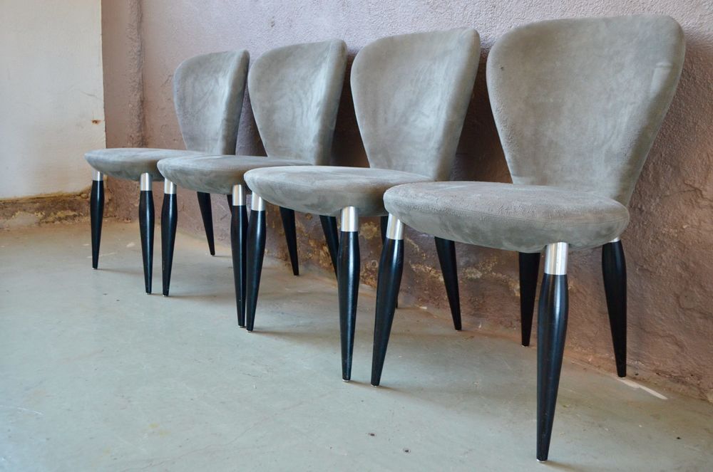Set lot de 4 chaises design en cuir retourn&eacute; Daim design Meubles