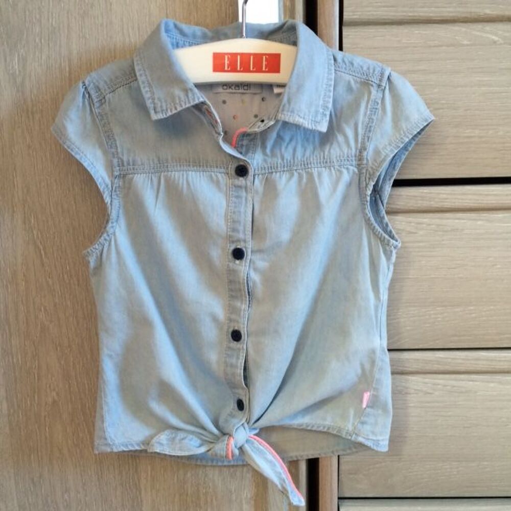 Chemisette &agrave; nouer en denim bleu OBAIBI - OKAIDI 4 ans Vêtements enfants
