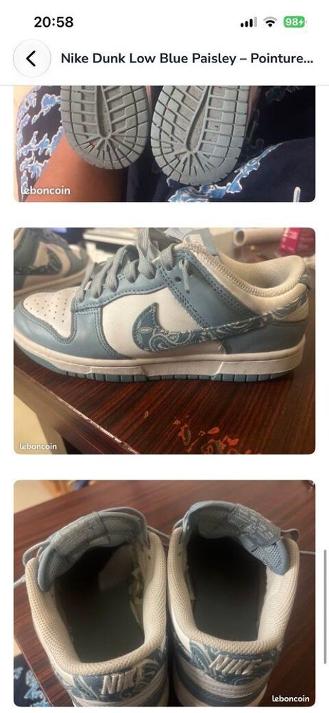 Nike Dunk Low Blue Paisley - Pointure 37,5 - état neuf sans la boîte de chaussures Évry (91)