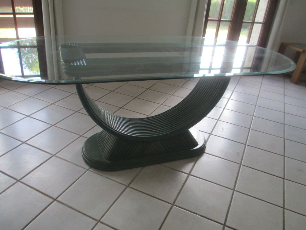 Buffet en osier et bambou laquage vert bleut&eacute; Meubles