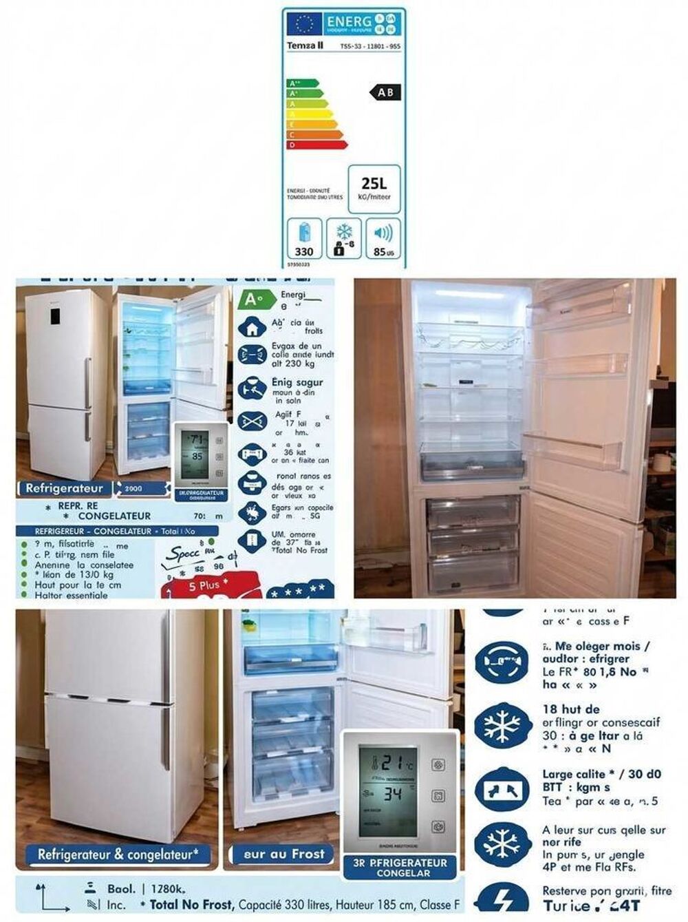 r&eacute;frig&eacute;rateur Combin&eacute; Cong&eacute;lateur Panasonic Class A++ 367/Litres Froid No Froost Enti&egrave;rement Ventil&eacute; Congel 72/Litres Fonction rapide 12kg/24h Electroménager