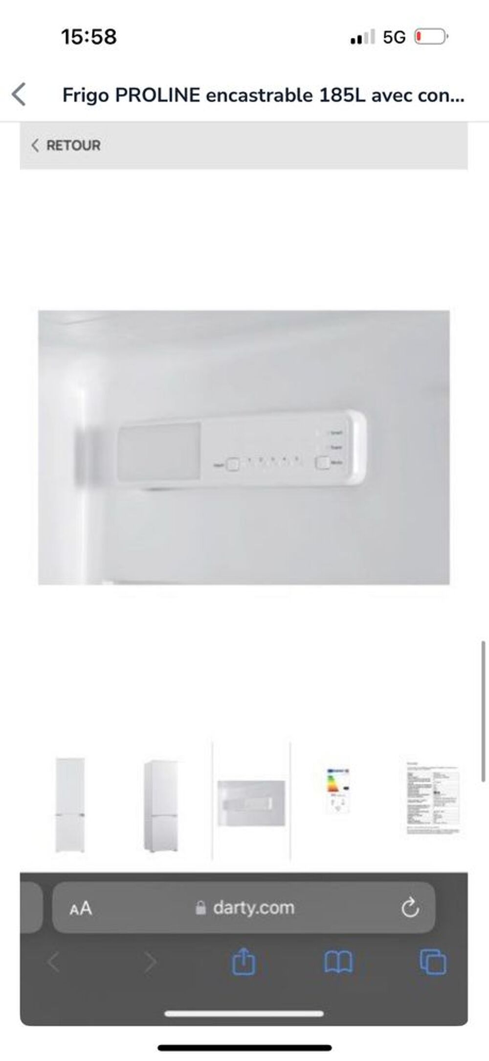 Frigo PROLINE encastrable 185L avec congelo de 65L Electroménager