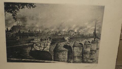 Gravure eau forte ( Pont de Blois ) 38 Brem-sur-Mer (85)