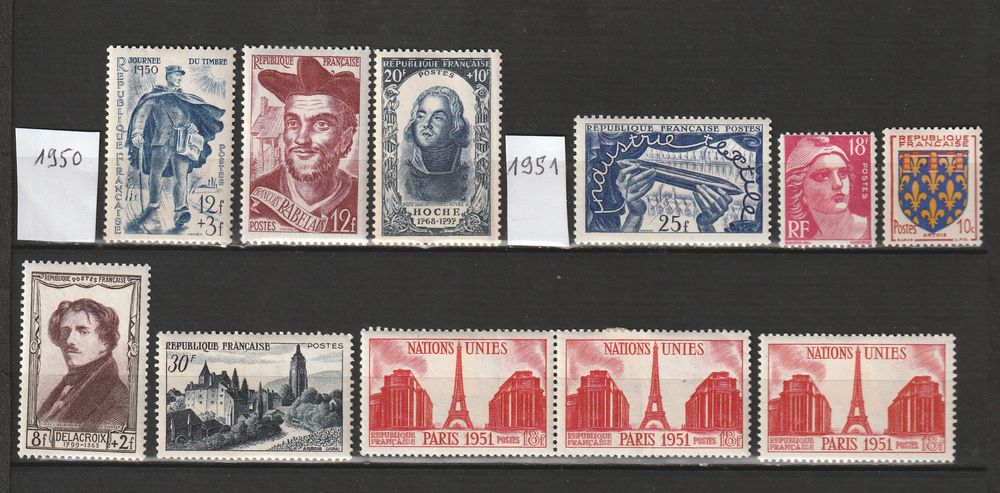 Timbres Neufs avec charni&egrave;re CARTON Ann&eacute;e 50 