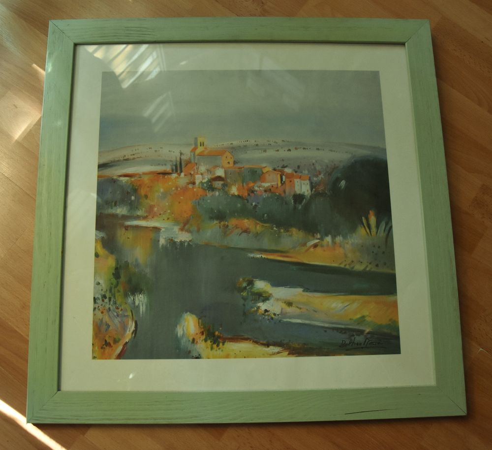 Tableau paysage. Cadre bois et verre. 56.5 cm. Dcoration