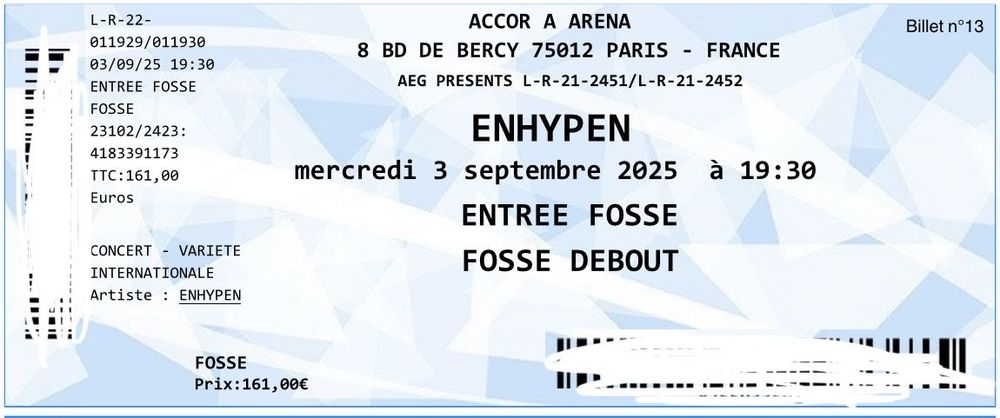 concert ENHYPEN Paris 3 septembre Billetterie