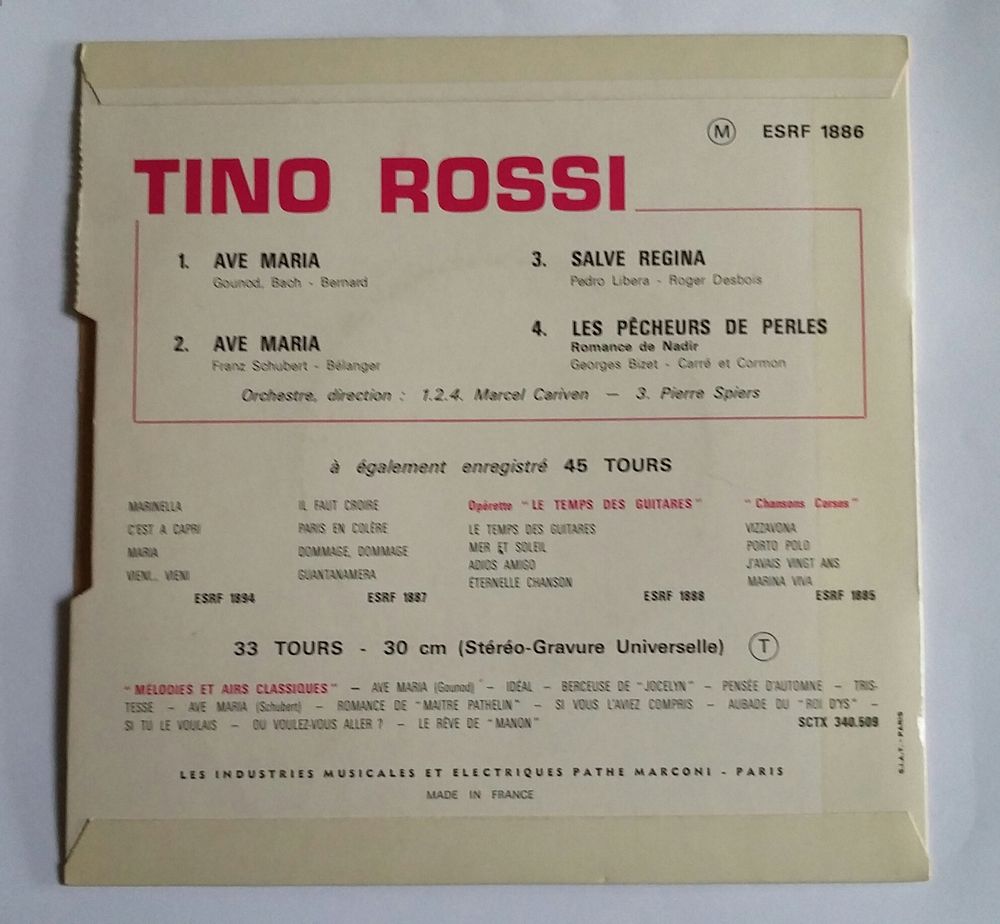 Tino Rossi : Vinyle : 45 tours : 4 titres CD et vinyles