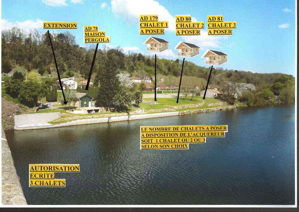 Vente Chalet ENSEMBLE DE 2 LOTS BORD RIVIERE ET CANAL+MAISON+3 CHALETS Bergerac