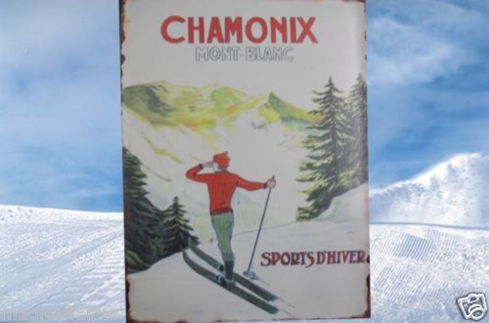 Plaque M&eacute;tal 35x26,5 Chamonix mont blanc sports d'hiver NEUF Décoration