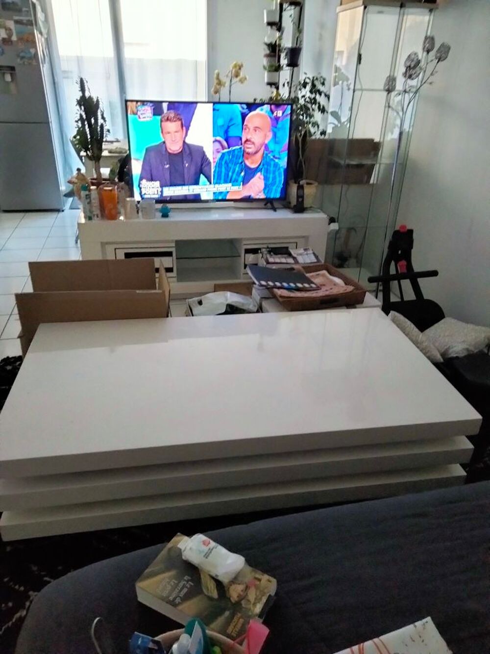 Table basse laqu&eacute;e blanc Meubles