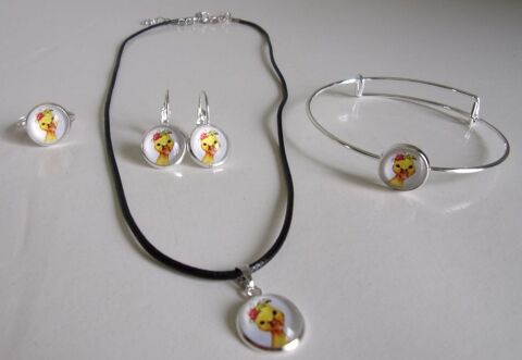 Parure Argente 4 pices cabochon 1,2cm  Canard  5 Lennon (29)