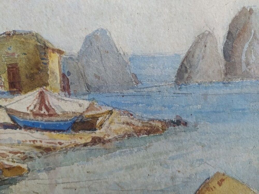 Tableau Aquarelle Marine Faraglioni Capri Naples Italie 