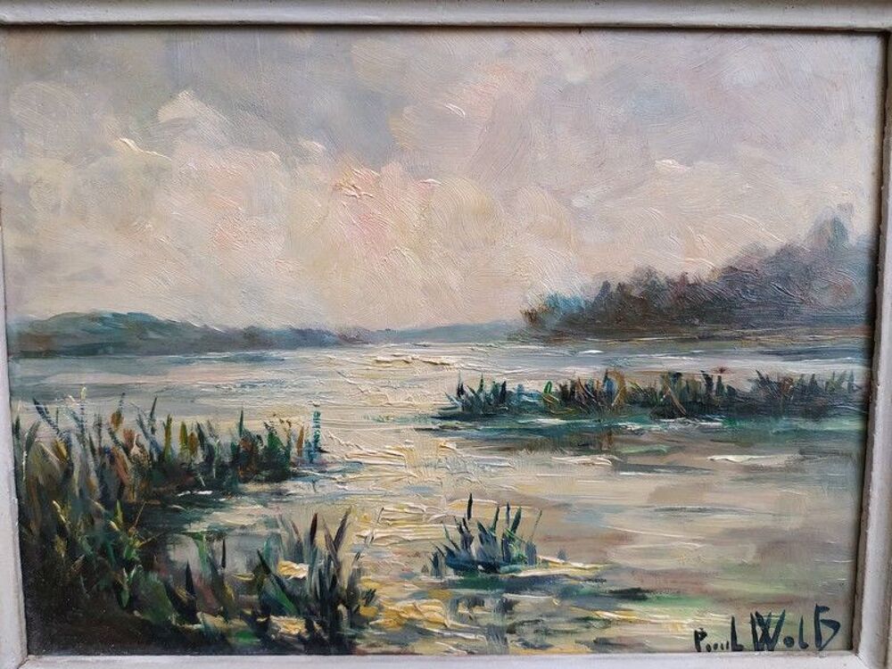 Tableau Paysage Lacustre Sign&eacute; Paul Wolf Décoration