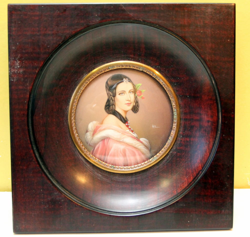 Portrait miniature sur ivoire sign&eacute; de LADY JANE ERSKINE 