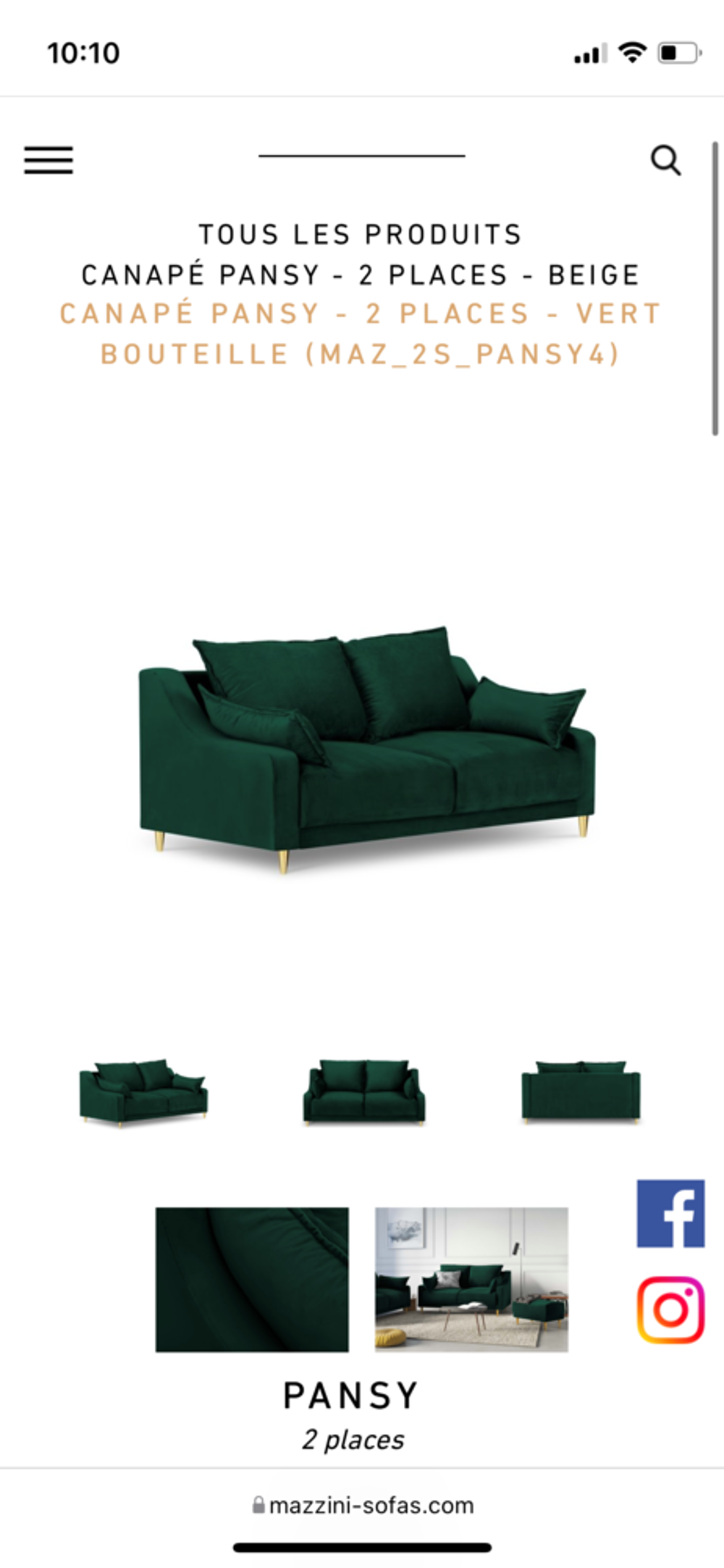 Canap&eacute; en velour vert bouteille Meubles