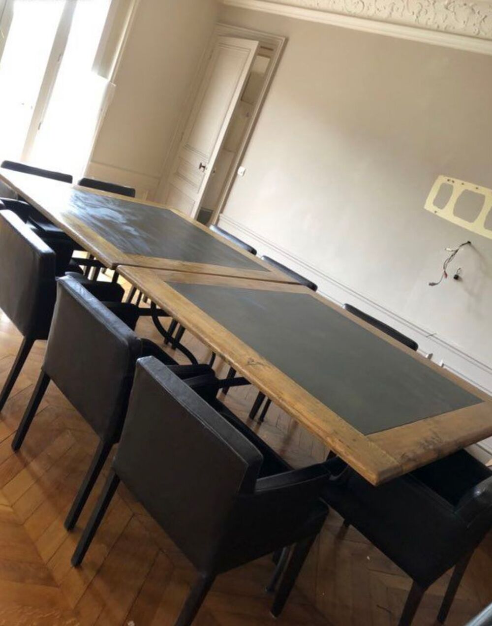 2 tables ardoises Ch&ecirc;ne, fer forg&eacute; Meubles