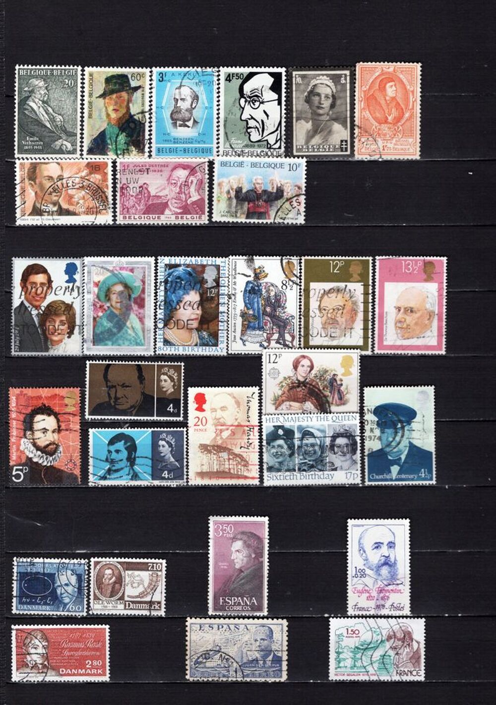 lot de 122 timbres de PAYS d'EUROPE avec des PERSONNALITES 