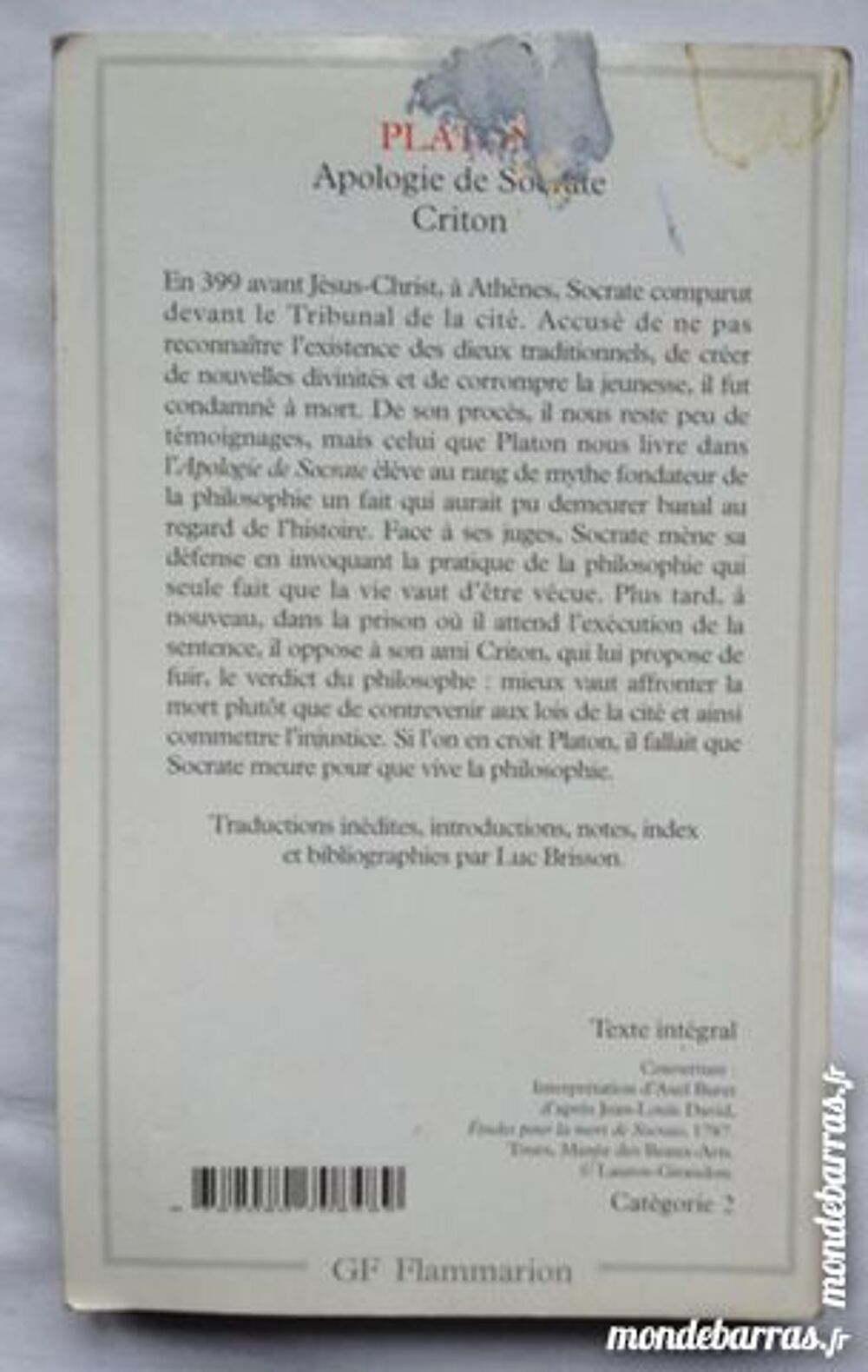 Apologie de Socrate Criton Livres et BD