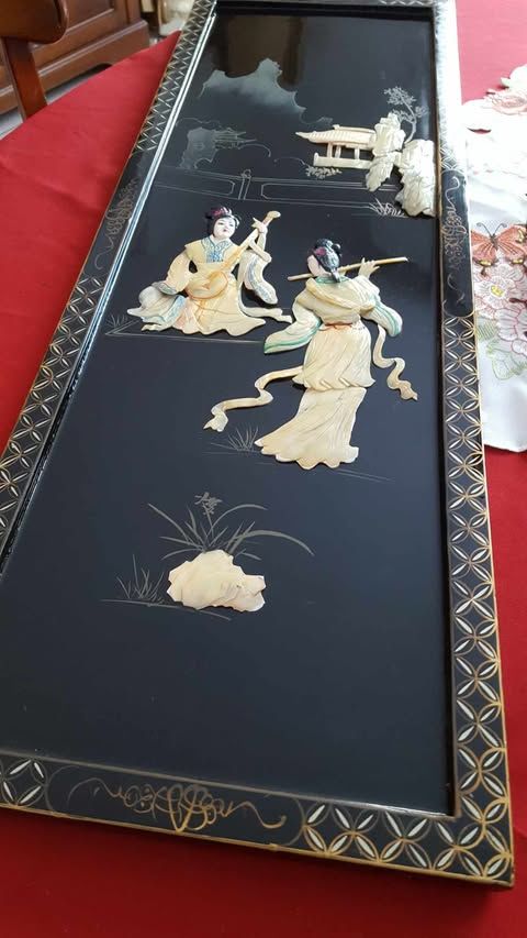  Cadre ancien asiatique motifs nacre en relief fait main 20 Beaune (21)