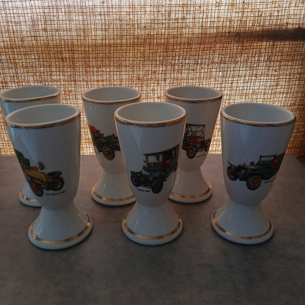 Lot de 6 Mazagrans motif anciens v&eacute;hicules Décoration