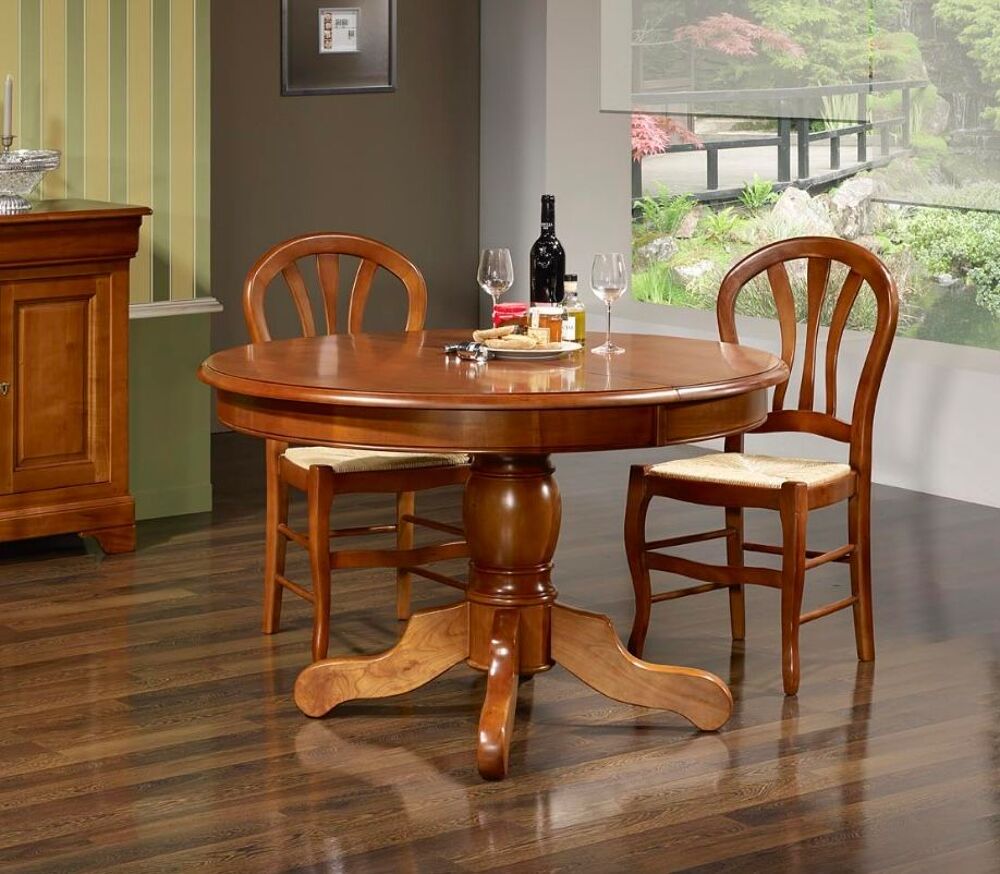 Table ronde merisier 2 rallonges + 6 chaises Meubles