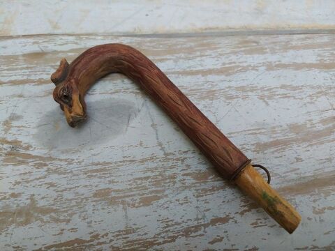 Ancien Pommeau Ombrelle T�te de Chien Bois Sculpt� XIX�me  60 Loches (37)