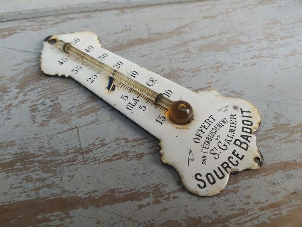 Ancien Thermom&egrave;tre Publicitaire &Eacute;maill&eacute; Badoit St Galmier 