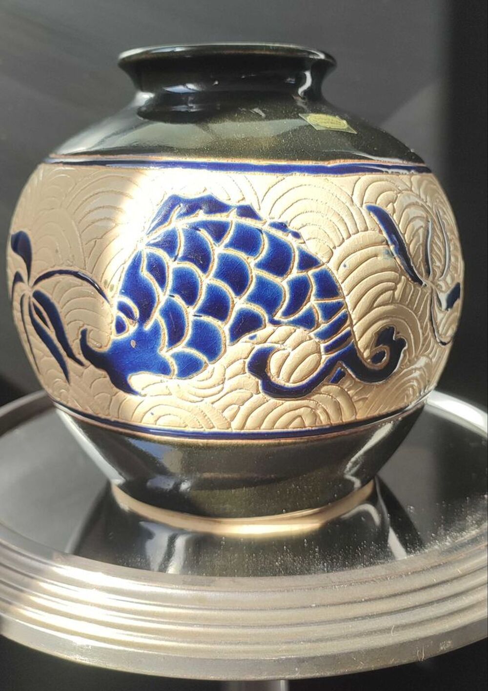 Pied de lampe vintage "Dong+Tam" C&eacute;ramique du Vietnam 