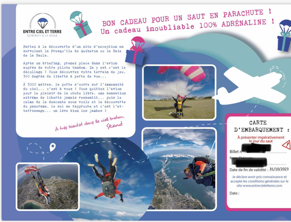 Bon saut en parachute presqu'&icirc;le de Quiberon o&ugrave; la Baule Sports