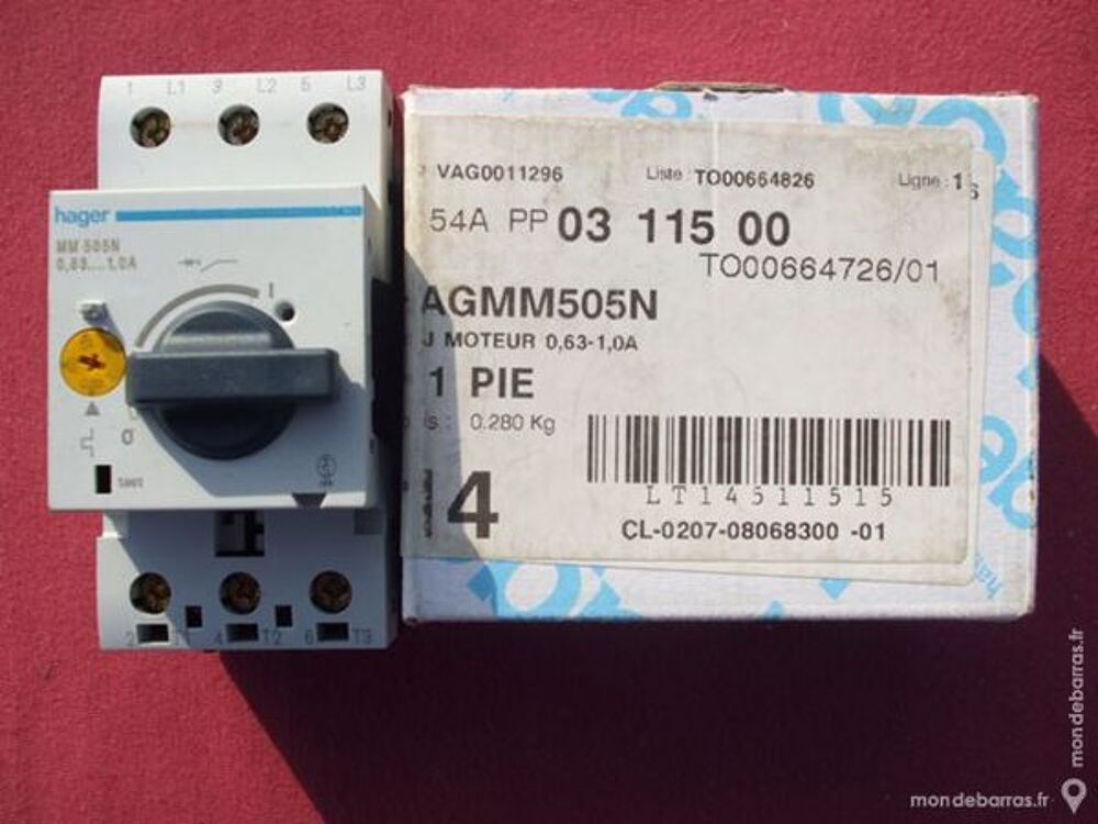 R&eacute;f MM505N DISJONCTEUR MOTEUR HAGER 3P 0,63-1A Bricolage