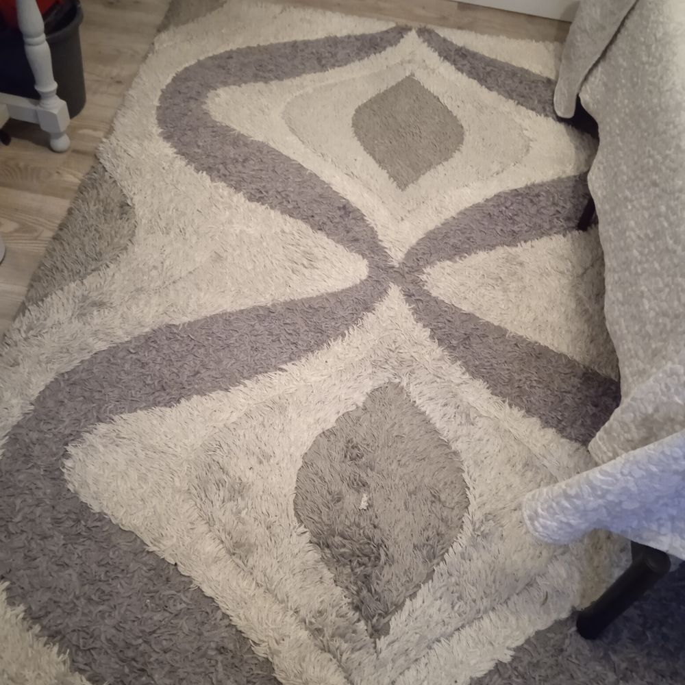 Grand tapis poils longs blanc et gris 230*160 Décoration