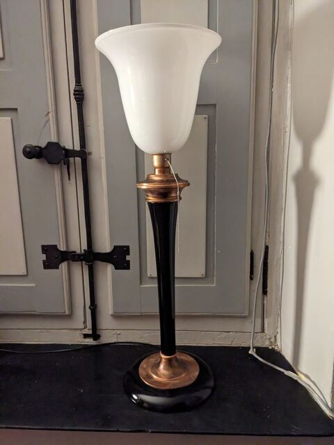 Très belle lampe art déco MAZDA 1930 patine cuivre et laqué 275 Marseille 13 (13)