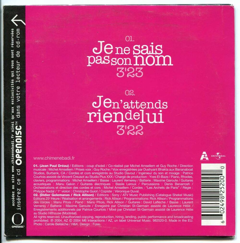 CD, Chim&egrave;ne Badi, Je Ne Sais Pas Son Nom CD et vinyles