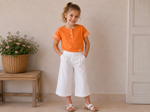 T-shirt fille 6 ans clyeux coton orange patchwork MC TBE Brienne-le-Château (10)