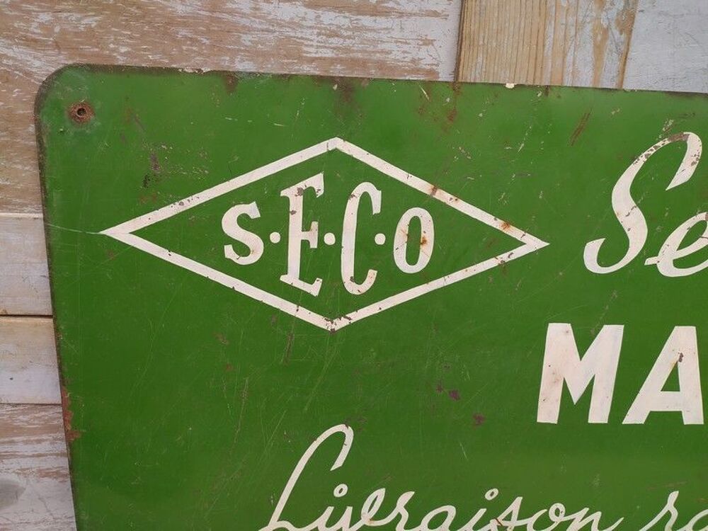 Plaque T&ocirc;le Publicitaire Station Service S.E.C.O Mazout 