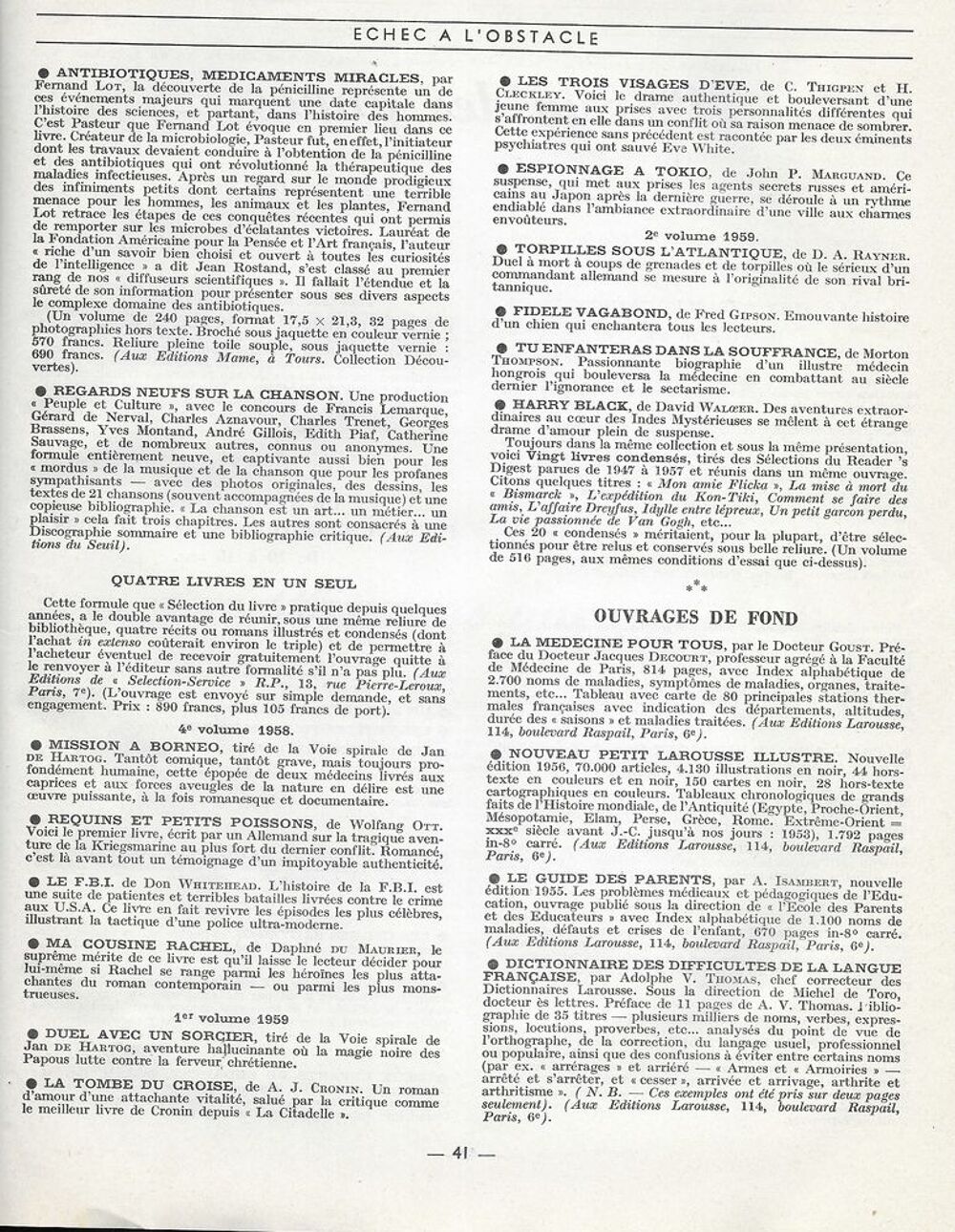livre, Echec &agrave; l 'obstacle 1959/60 Livres et BD