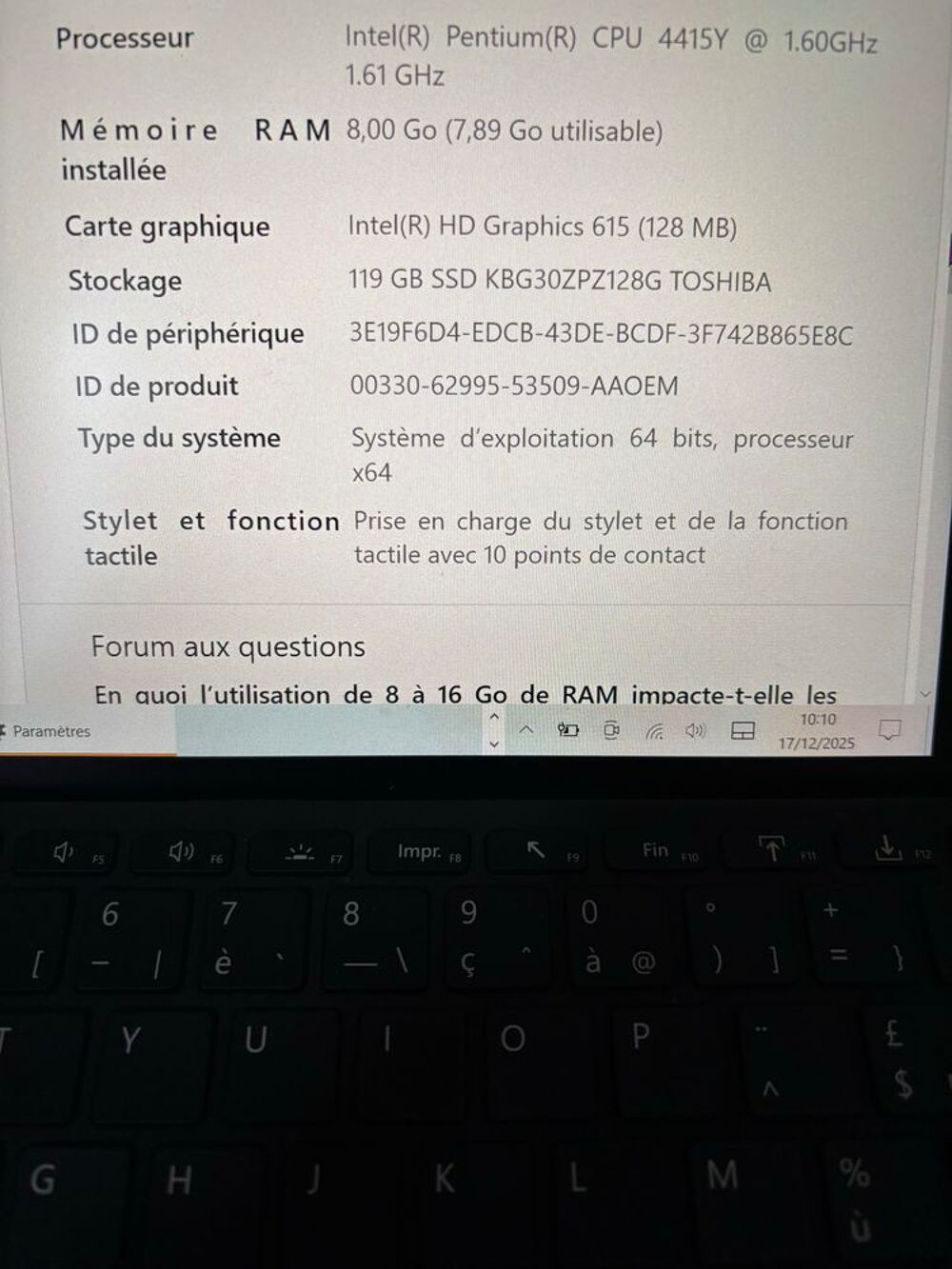 Ordinateur surface Go " Microsoft " Matériel informatique