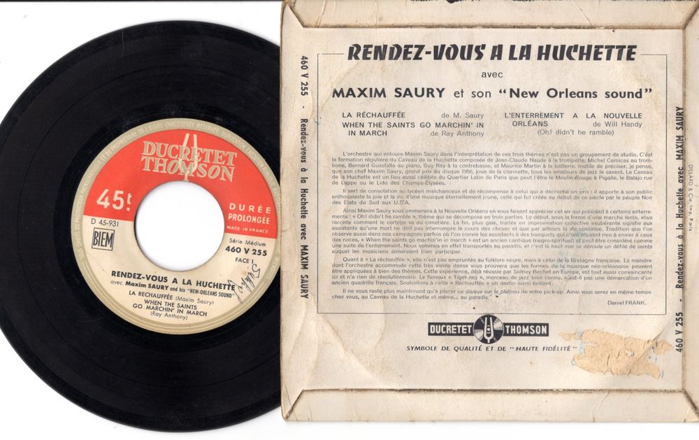 EP Maxime SAURY : Rendez-vous &agrave; la Huchette - 1956 CD et vinyles