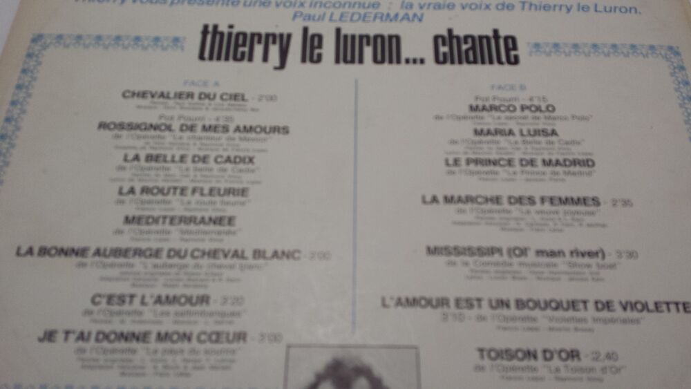 VINYLE THIERRY LE LURON
THIERRY LE LURON ? CHANTE
CD et vinyles