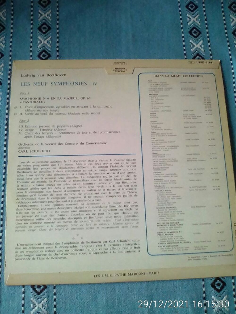 Vinyle 33T SYMPHONIE N6 PASTORALE - SCHURICHT CD et vinyles