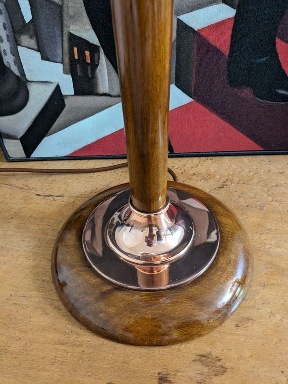 Belle grande lampe art d&eacute;co MAZDA 1930 couleur CUIVRE et NOY Décoration