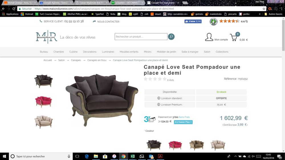 Vends Canap&eacute; 1,5 de maison d'un r&ecirc;ve Meubles